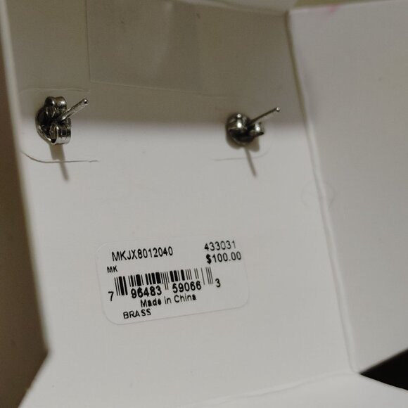 Michael Kors MK Logo Design Stud Kors Earrings In Original Box Silver tone - Picture 4 of 13